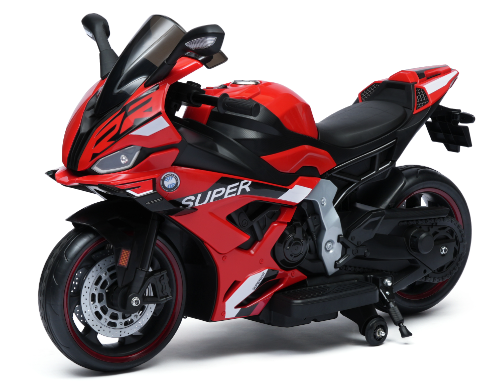 Interactive 12V Kids Motorcycle – Bluetooth, MP3 & Safety Side Supports