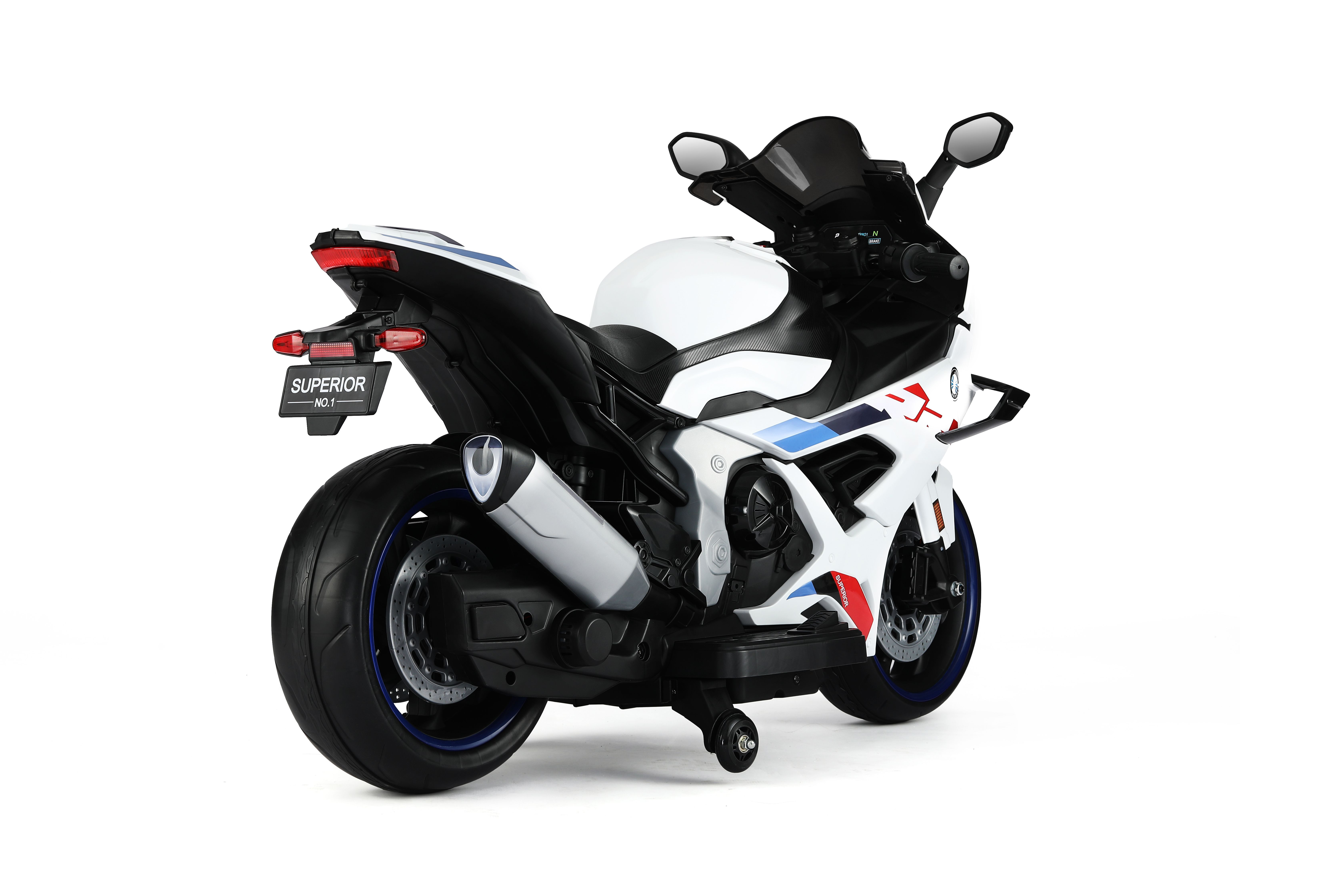Interactive 12V Kids Motorcycle – Bluetooth, MP3 & Safety Side Supports