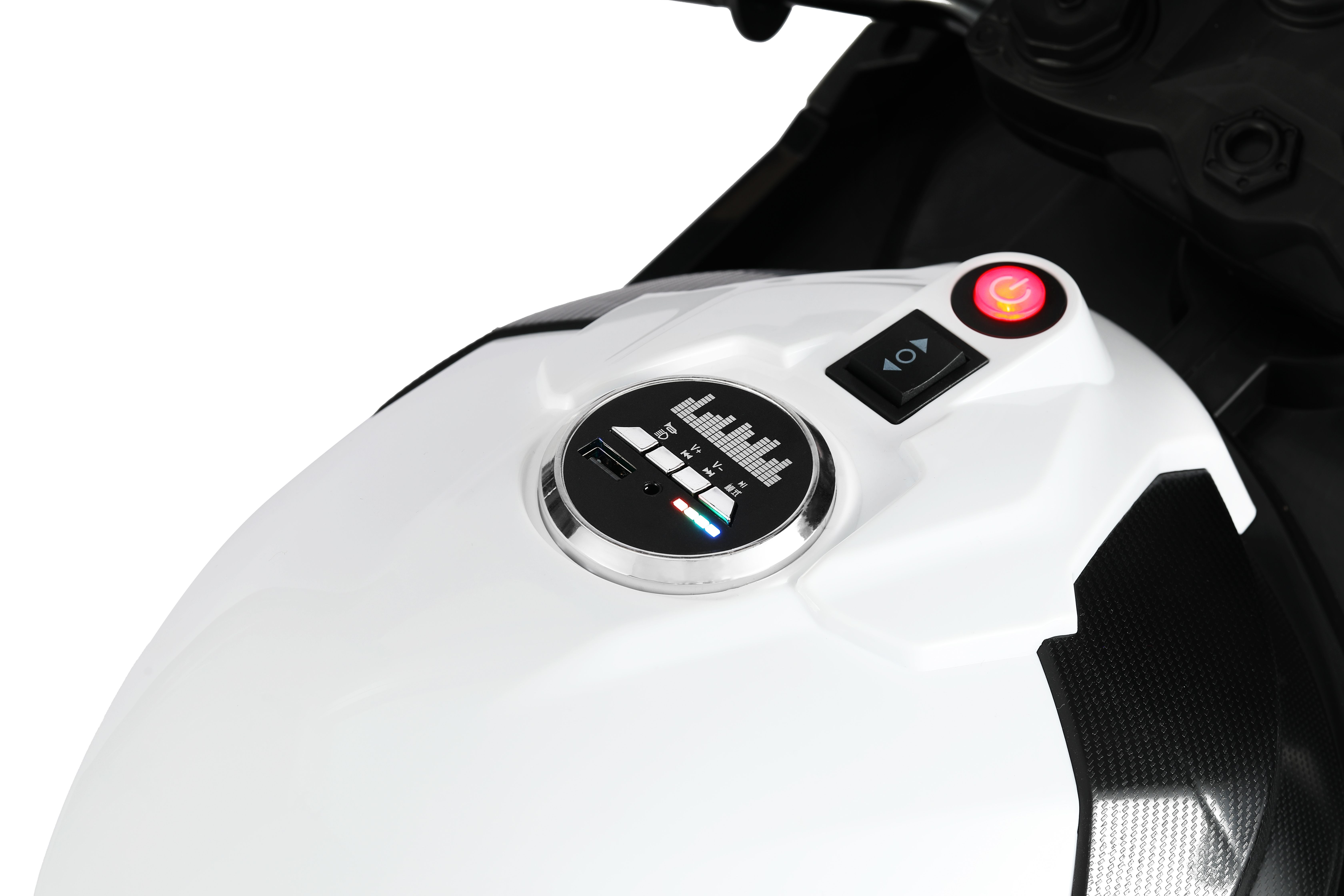 Interactive 12V Kids Motorcycle – Bluetooth, MP3 & Safety Side Supports